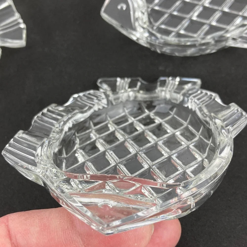 VTG Czechoslovakian Cubist Clear Glass Fish Ashtray Petite Set of 4, 4”